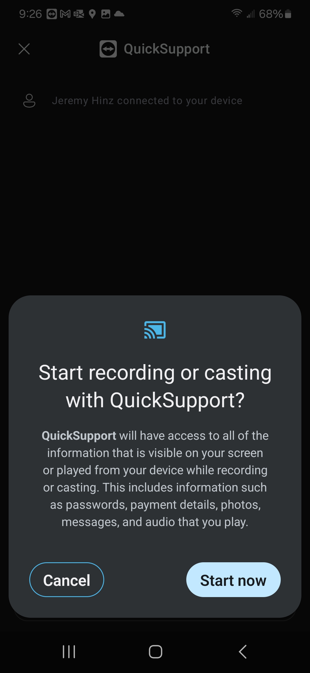 Allowing screen sharing